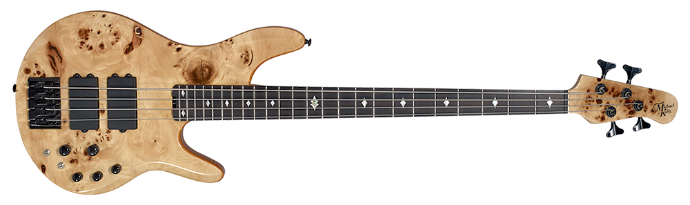 Pinnacle 4 bass guitar natural burl front